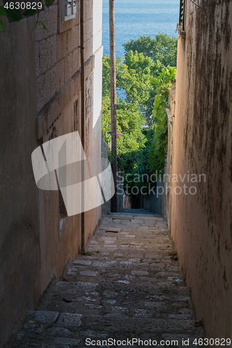 Image of Steep stairs and narrow street in old town of Dubrovnik