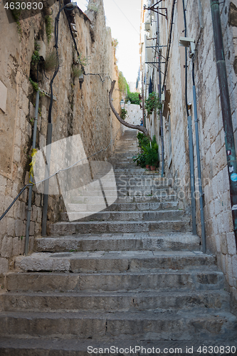 Image of Steep stairs and narrow street in old town of Dubrovnik