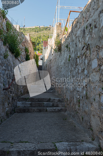 Image of Steep stairs and narrow street in old town of Dubrovnik