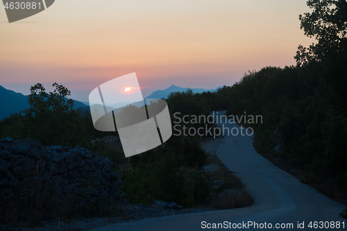 Image of Scenic view of beautiful sunset above Biokovo mountain nature park