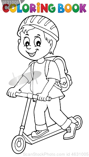 Image of Coloring book boy on kick scooter theme 1