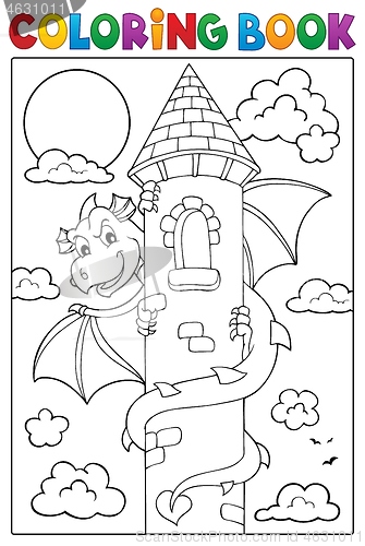 Image of Coloring book dragon on tower image 1