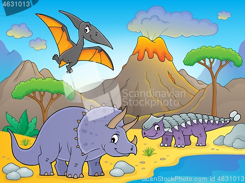 Image of Dinosaurs near volcano image 1