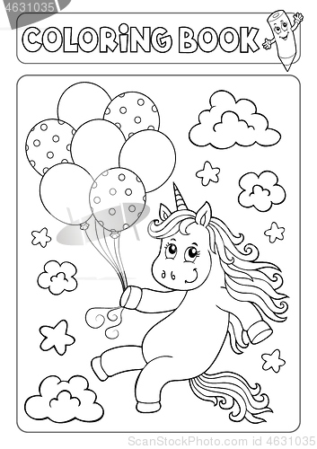 Image of Coloring book unicorn with balloons 1