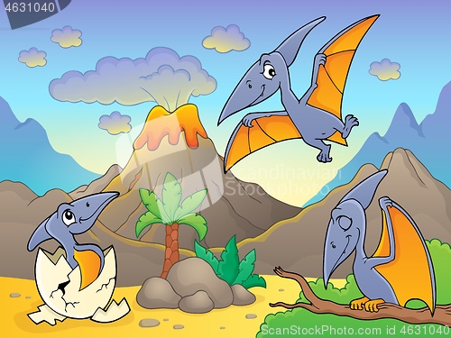 Image of Pterodactyls near volcano image 1
