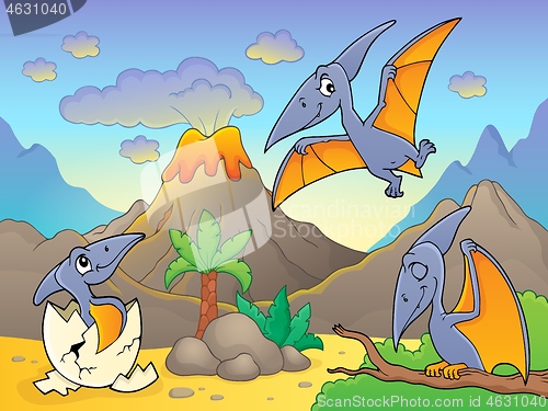 Image of Pterodactyls near volcano image 1