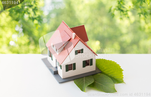 Image of close up of house model and green leaves