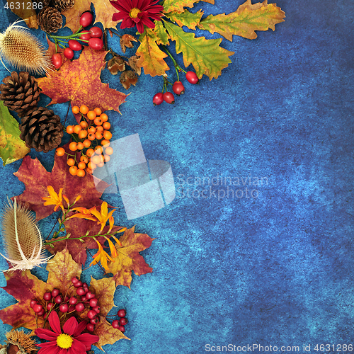 Image of Autumn Background Border with Food Flora and Fauna