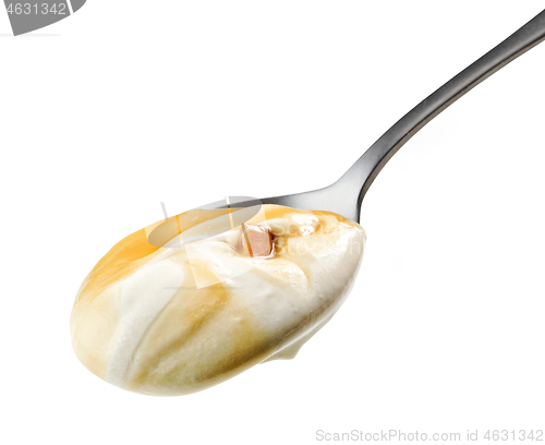 Image of spoon of caramel yogurt