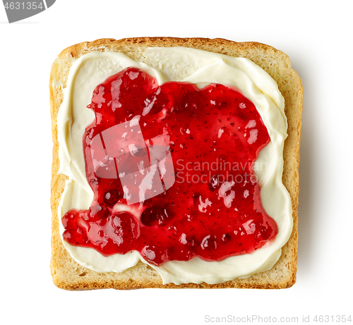 Image of toasted bread with cream cheese and jam