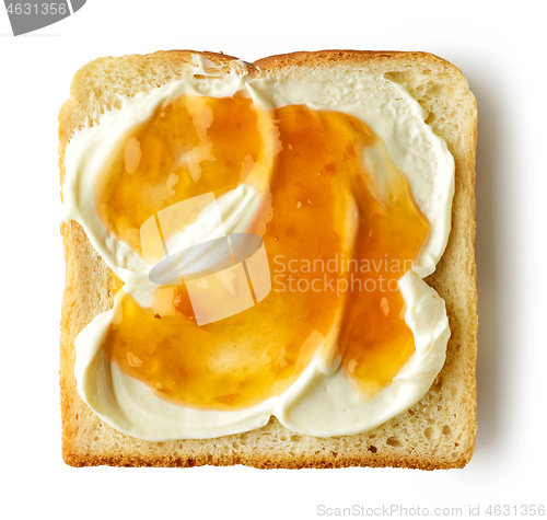 Image of toasted bread with cream cheese and jam
