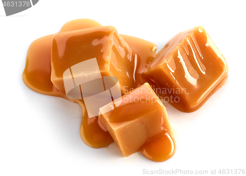 Image of caramel pieces on white background