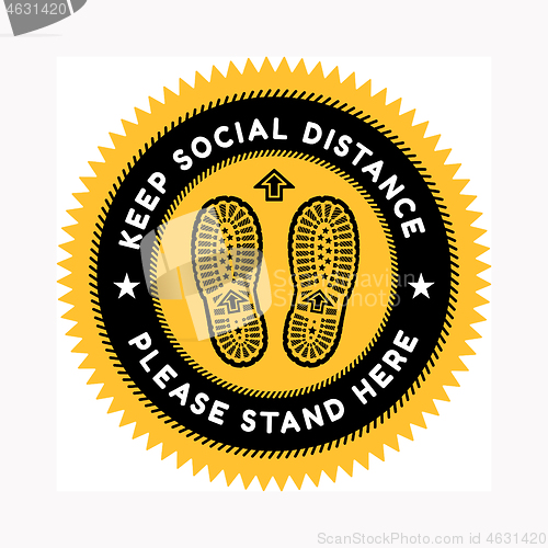 Image of Sign for maintaining social distance with imprints of a pair of shoes on the background. Against the spread of coronavirus. Vector