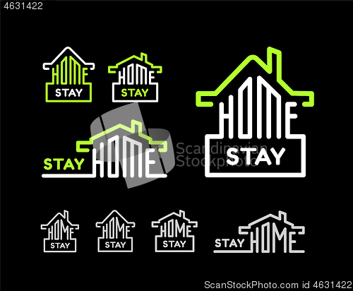 Image of Stay at home. Vector set on black background