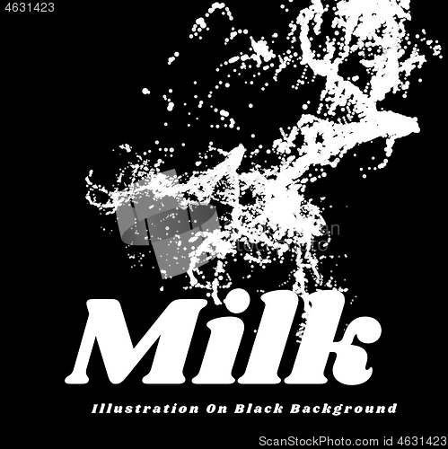 Image of Milk splash on black background. Milk spray scattering in all directions. Vector illustration on black