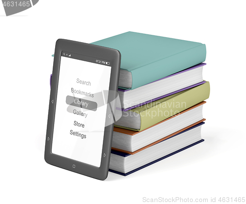 Image of Colorful books and e-book reader
