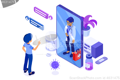 Image of Online Doctor and Medical Diagnostics Isometric