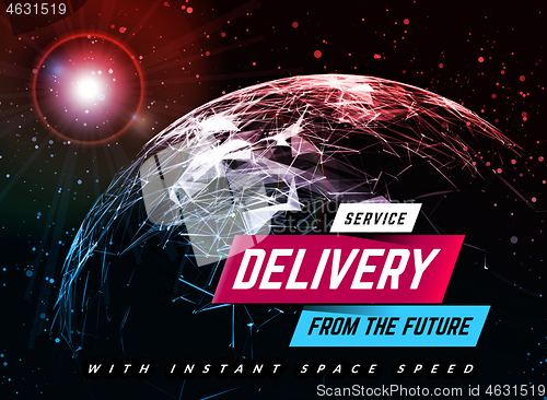 Image of Delivery service design background with planet. Vector illustration