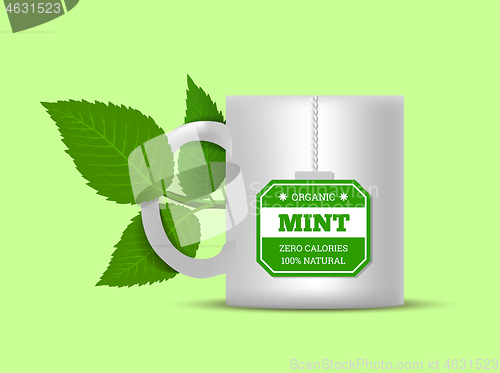 Image of Mug with mint leaves on a white background. Vector