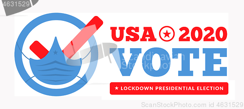 Image of US presidential election in the context of the coronavirus pandemic. COVID-19. Online voting option. Vector illustration with medical mask