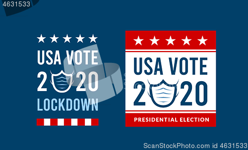 Image of US presidential election in the context of the coronavirus pandemic. COVID-19. Online voting option. Vector illustration with medical mask