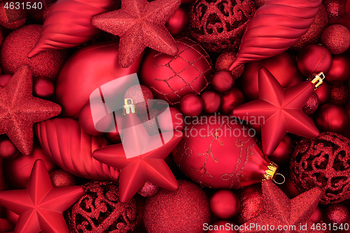 Image of Abstract Background of Red Bauble Christmas Decorations