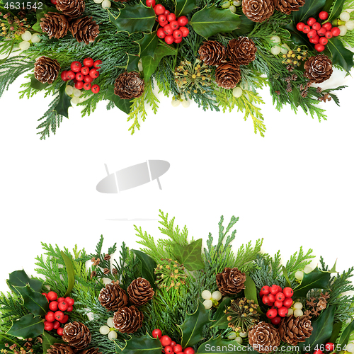 Image of Traditional Winter Christmas and New Year Greenery Border