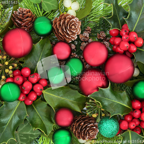 Image of Christmas Composition with Baubles and Flora