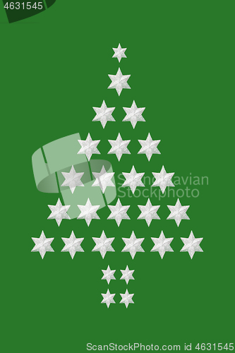 Image of Abstract Christmas Tree with Silver Stars on Green