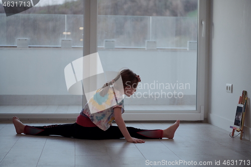 Image of girl online education ballet class at home