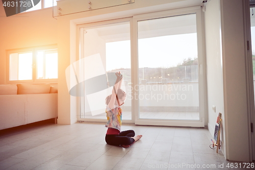 Image of girl online education ballet class at home