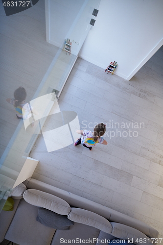 Image of girl online education ballet class at home top view