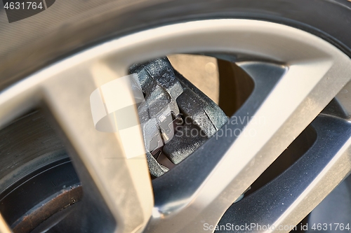 Image of Wheel of a SUV car with brakes