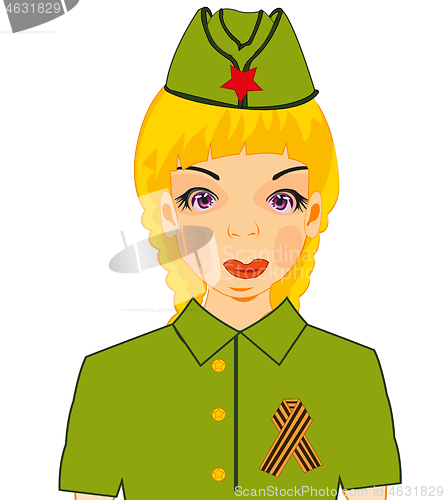 Image of Girl in military form with symbol of the victory George Ribbon