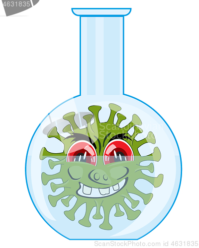 Image of Cartoon to infections coronavirus in glass flask