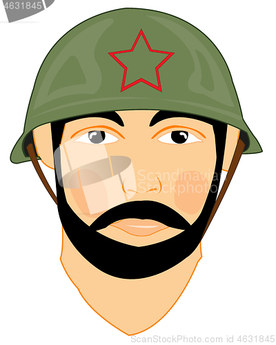 Image of Soviet soldier in helmet on white background is insulated