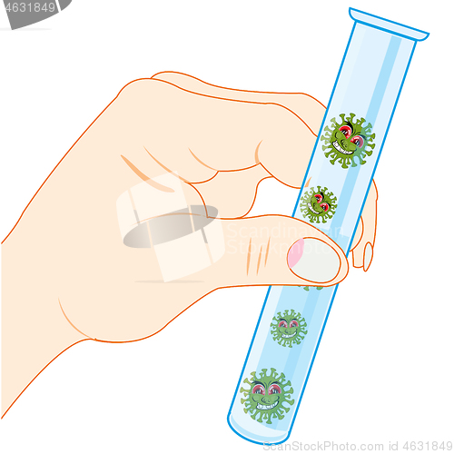 Image of Hand scientist with test tube COVID-19 on white