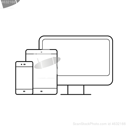 Image of Computer monitor, tablet, phone devices line icon.