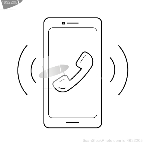 Image of Smart phone with vibration and sound line icon.