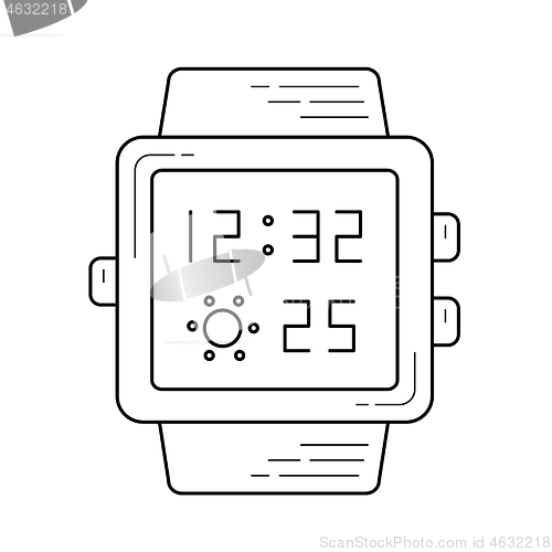 Image of Smart watch with time on screen line icon.