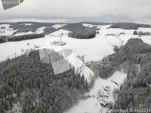 Image of Black Forest winter scenery aerial view Germany