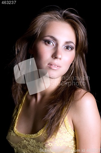 Image of portrait of the young beauty woman. Isolated on black 3