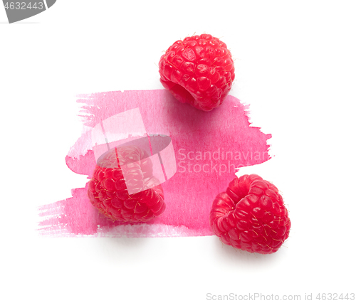 Image of fresh raw raspberries on watercolor paint