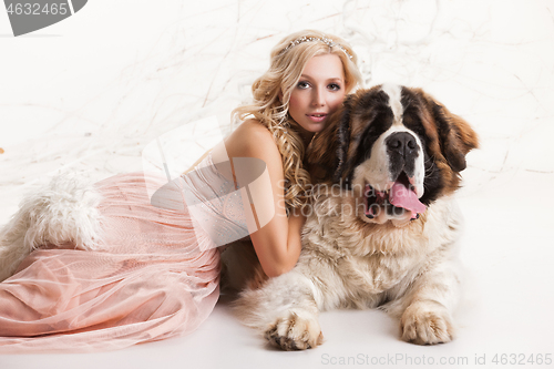 Image of Young Woman And Big Dog