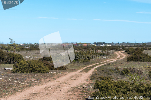 Image of Winding dirt road in a barren alvar landscape