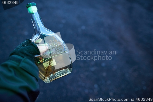 Image of Bottle of Borovicka in hand