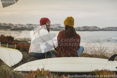 Image of Surfer girls at the beach