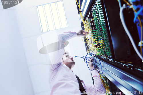 Image of young it engeneer in datacenter server room