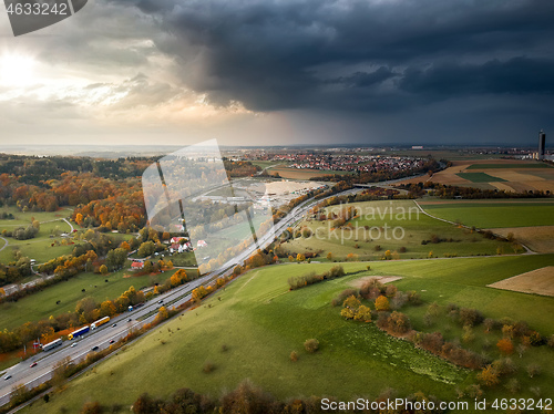 Image of aerial view street and bad weather near Ulm Germany