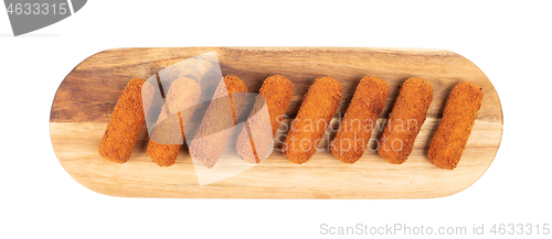 Image of Brown crusty dutch kroketten on a serving tray isolated 